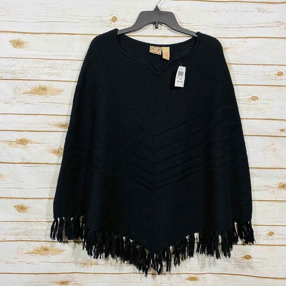 Women's LILY STANHOPE Black Wool Blend Sweater Poncho STYLE Size S/M